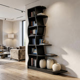 Modern Bookshelf With Wavy Design For Living Room