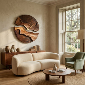 Organic Wooden Wall Clock With Unique Form For Living Room