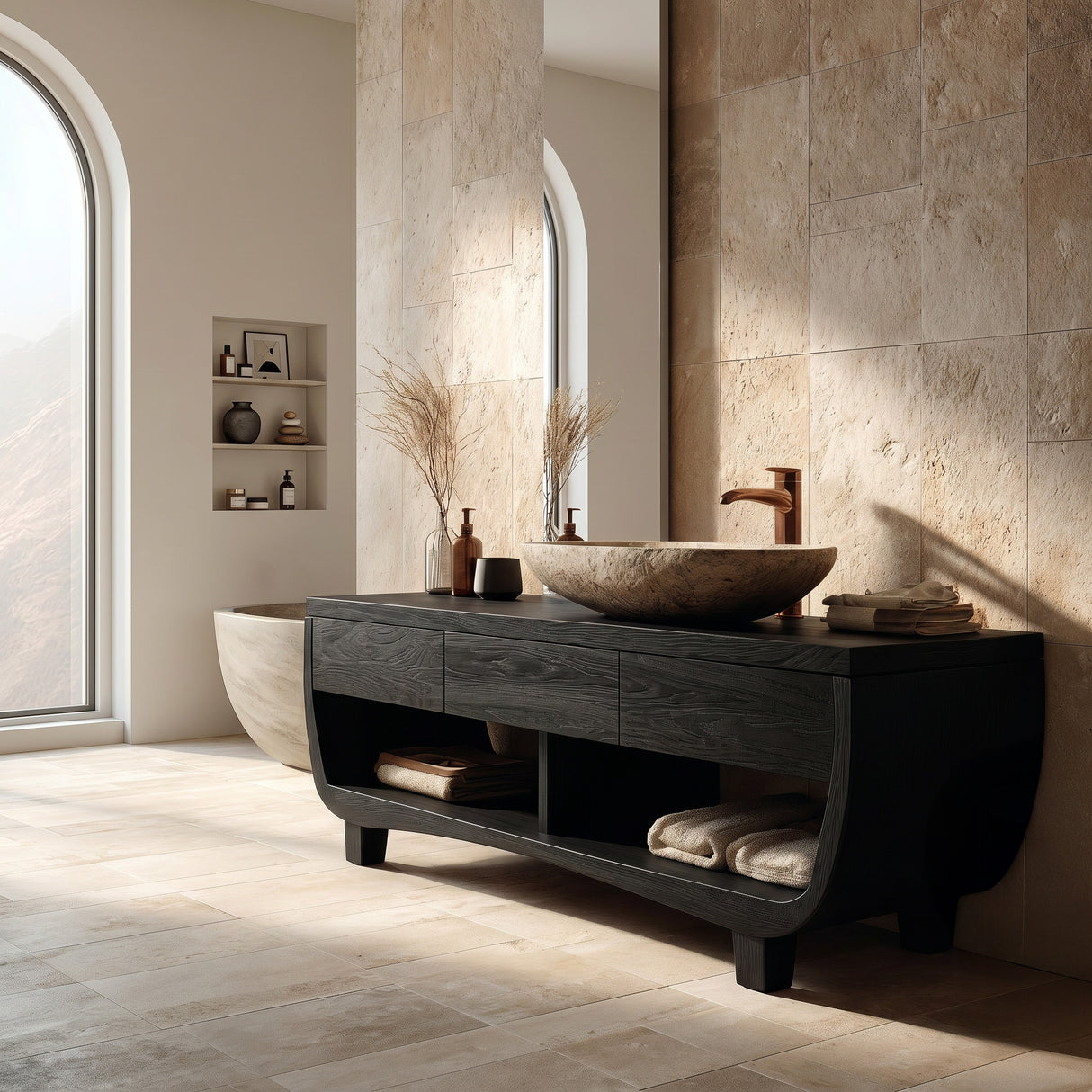 Organic Bathroom Vanity With Curved Frame For Bathroom