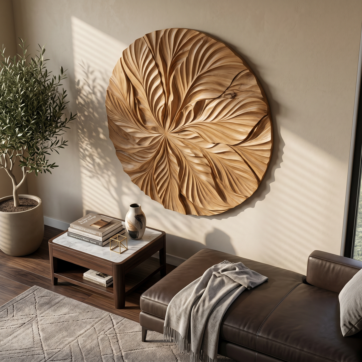 Modern Round Wall Art With Floral Texture For Stairway