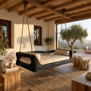 Sculptural Organic Wood Hanging Daybed Swing Penthouse Balcony