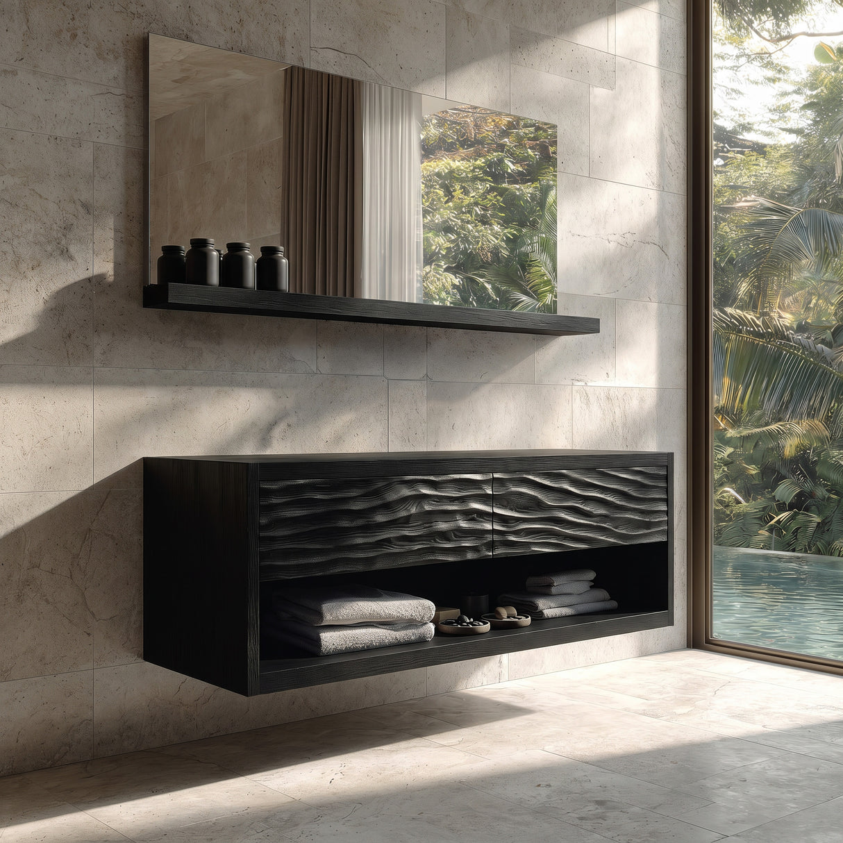 Contemporary Floating Bathroom Vanity With Carved Front For Bathroom