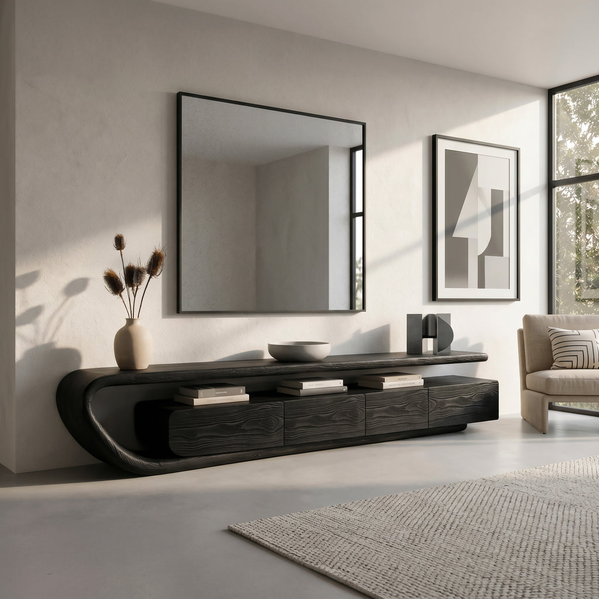 Handcrafted Natural Wood TV Console For Luxury Interior