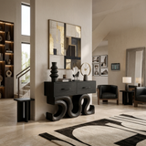 Rustic Wood Console Table With Unique Sculptural Base For Interior
