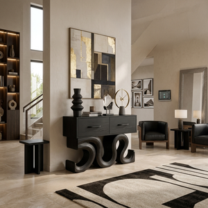 Rustic Wood Console Table With Unique Sculptural Base For Interior