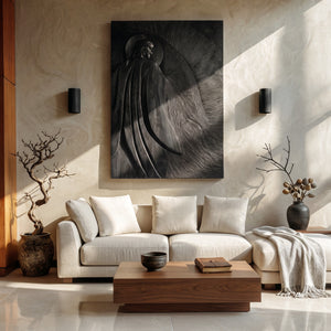 Contemporary Wooden Wall Art With Carved Figure For Living Room