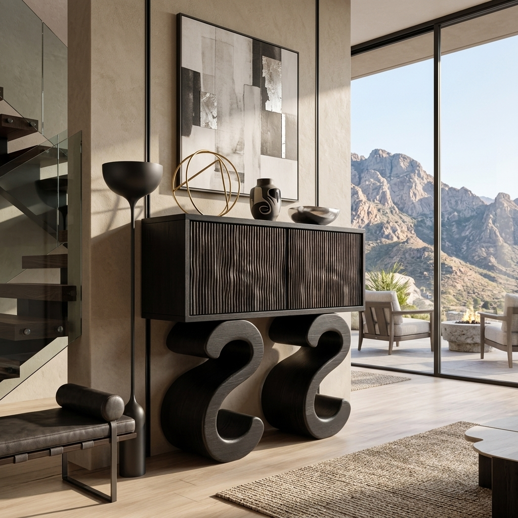 Wooden Console Table With Two S-shaped Base For Home Decor