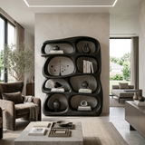 Organic Wooden Bookshelf With Sculptural Open Shelving For Living Room