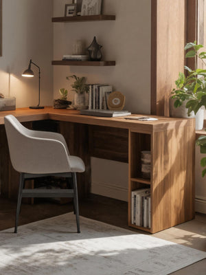 Modern L Shaped Desk With Drawers And Shelves For Study