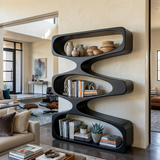 Organic Sculptural Bookshelf With 3 Tiers Storage For Living Room