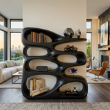 Wooden Bookshelf With Displaying Books And Collectibles For Living Room