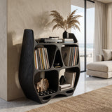 Elegant Sculptural Wooden Record Cabinet For Living Room