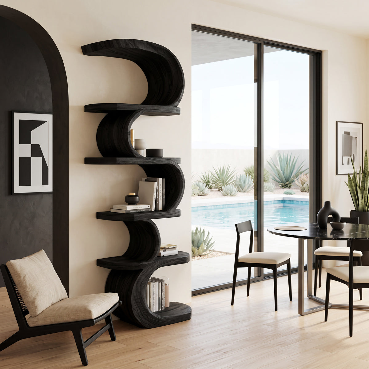 Modern Curved Bookshelf For Living Room Or Office Storage