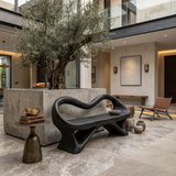 Fluid Wooden Bench With Artistic Open Frame For Hallway
