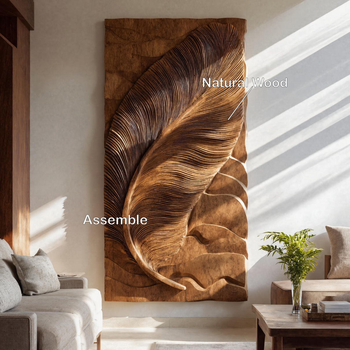 Hand Carved Feather Wall Art For Contemporary Living Room