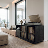 Elegant Vinyl Record Cabinet With Open Compartments For Living Room