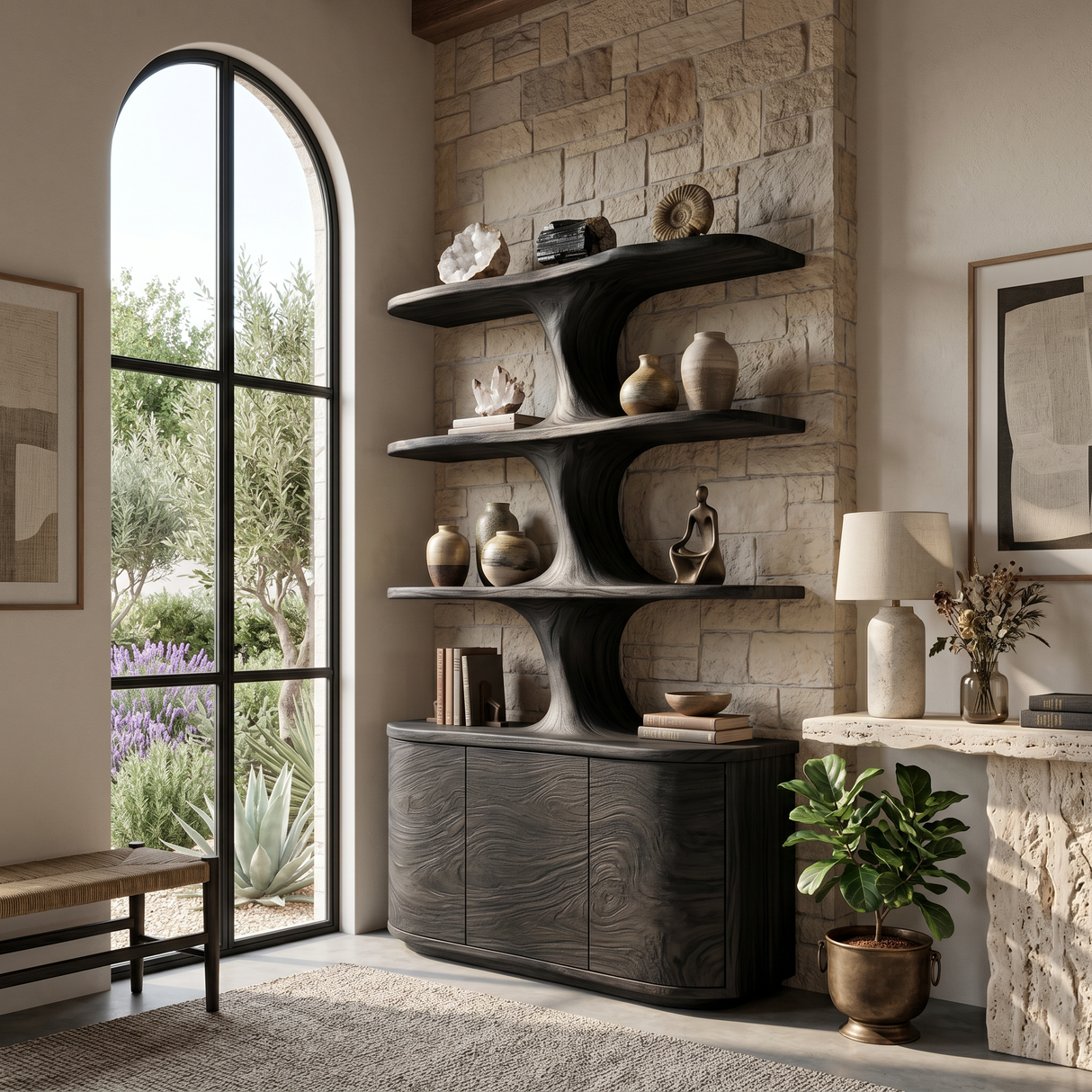 Wooden Bookshelf With Cabinets Spacious Display Compartments For Interiors