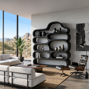 Curved Wooden Bookshelf With Display Shelves For Living Furniture