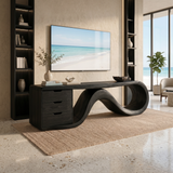 Wave Form Wooden Media Console Luxury Residence