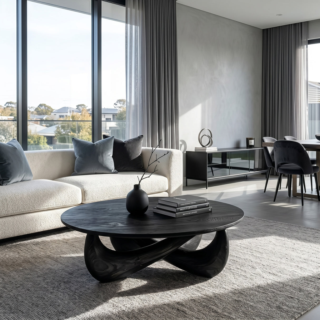 Modern Round Coffee Table With Crossed Base For Living Room