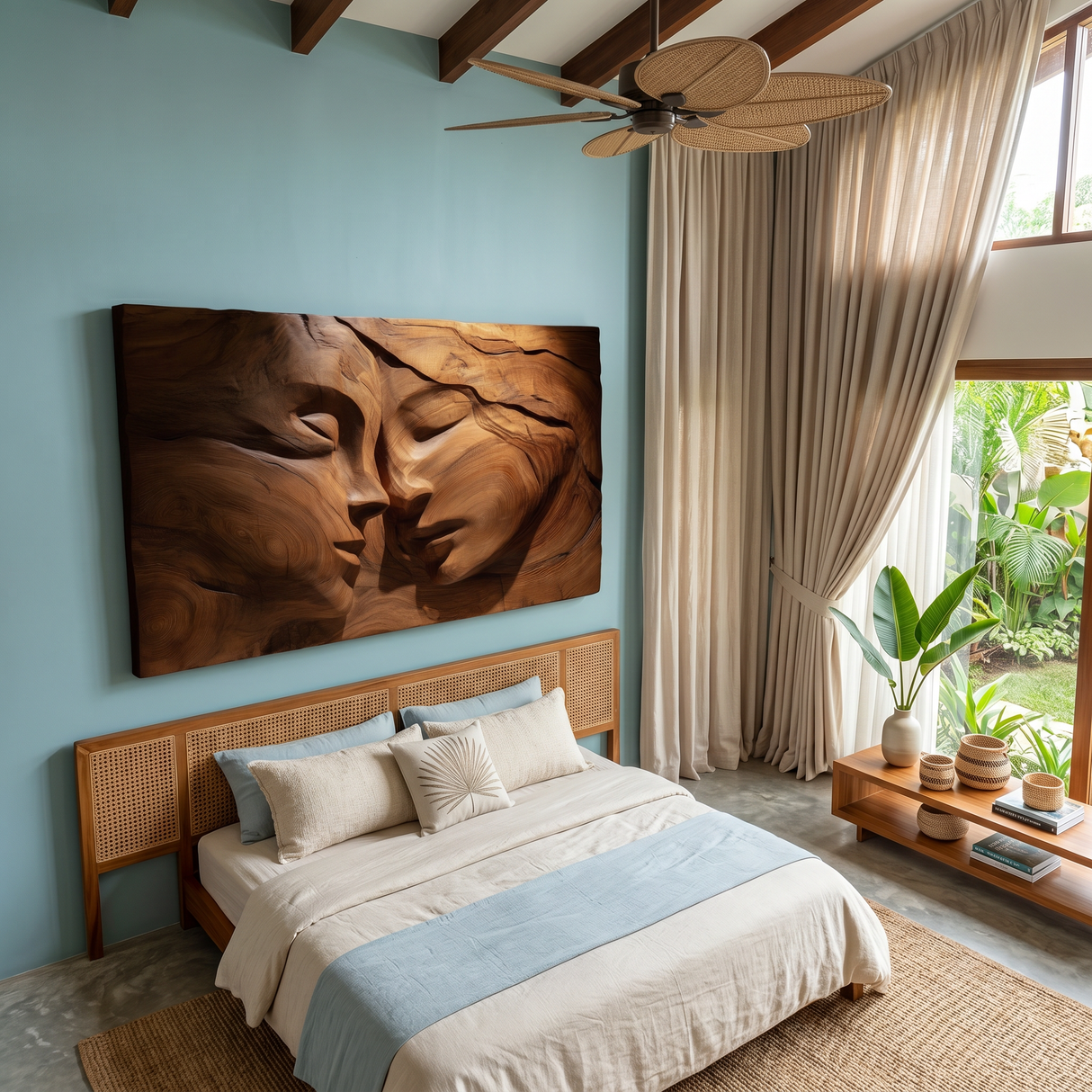 Romantic Couple Wood Wall Art Minimalist Bedroom Interior Statement Decor