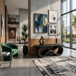 Wooden Bench With Curved Sculptural Base For Home Furniture