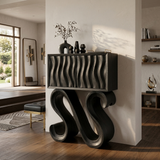 Contemporary Wood Console Table With Sculptural Undulating Legs For Home