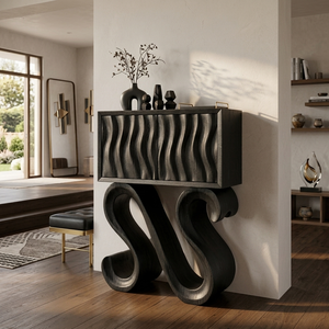 Contemporary Wood Console Table With Sculptural Undulating Legs For Home
