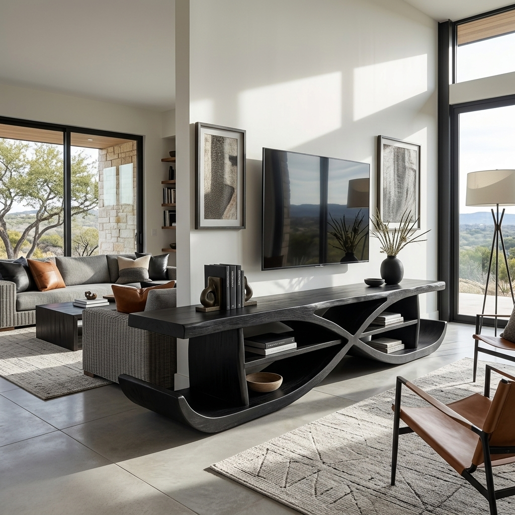 Wooden TV Stand X-shaped Frame Design For Living Room
