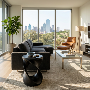 Wooden Side Table With Sculptural Twisted Base For Living Room