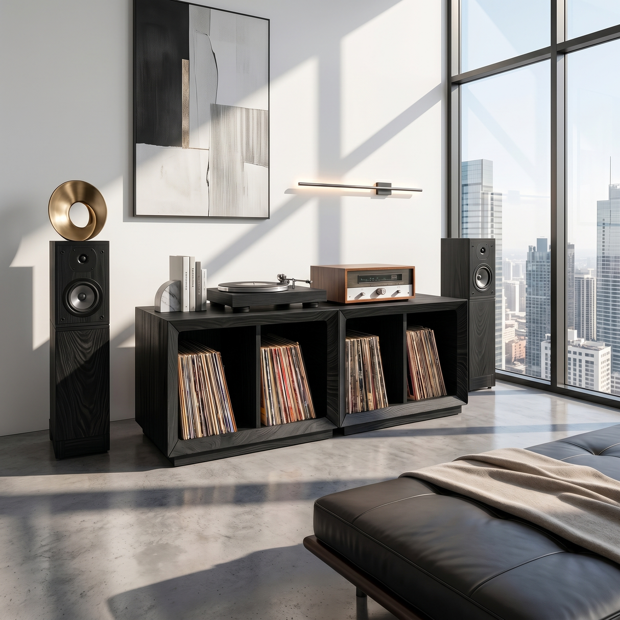 Contemporary Modular Vinyl Storage Cabinet Audiophile Lounge
