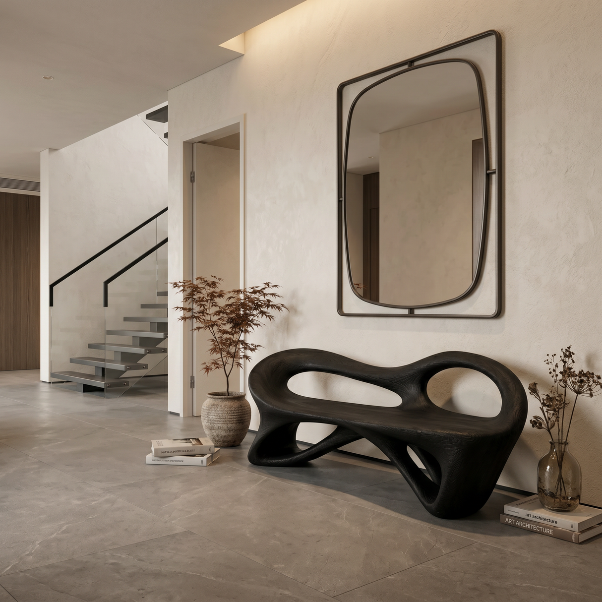 Organic Bench With Flowing Sculpture Form For Hallway