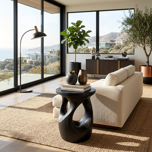 Organic Wooden Open Loop Side Table For Living Room
