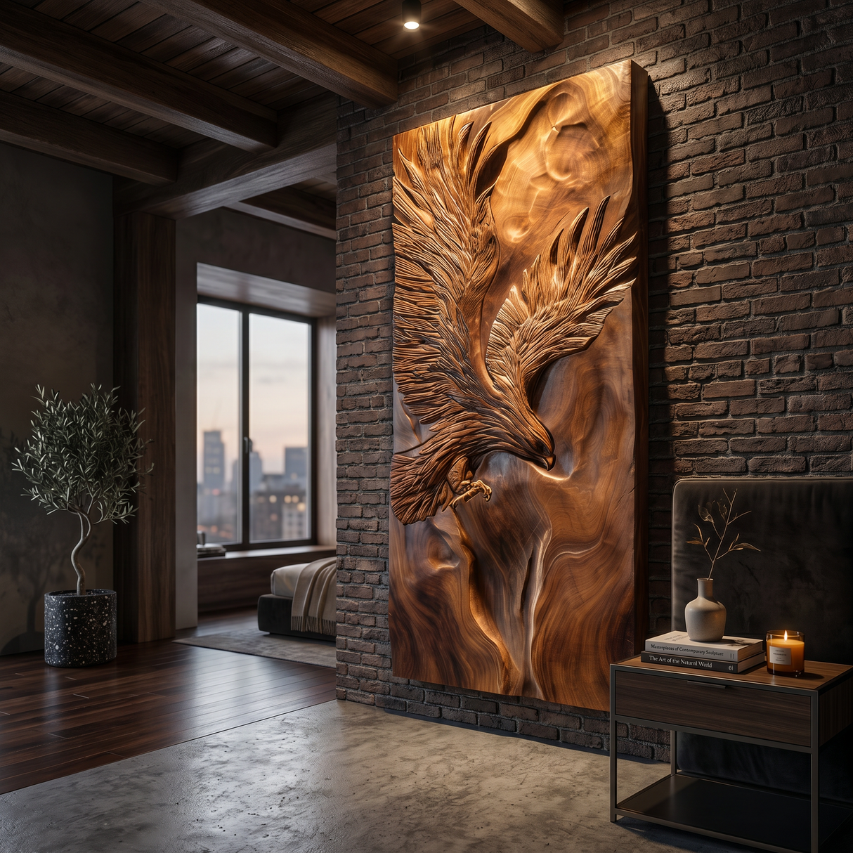 Dynamic Eagle Wood Wall Art Contemporary Executive Office Interior