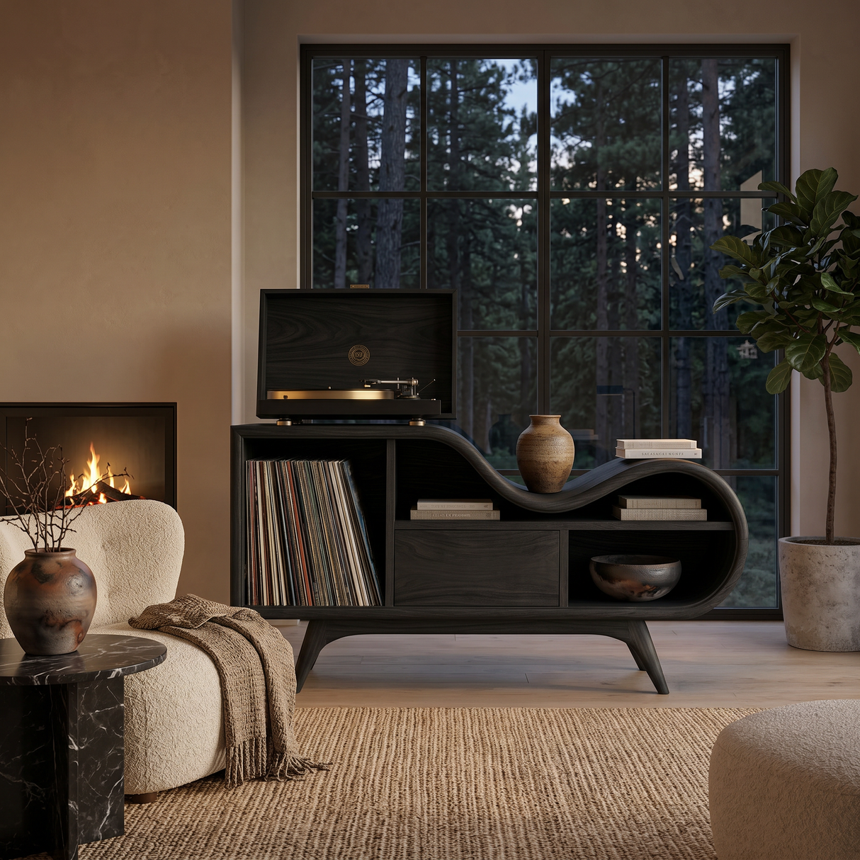 Organic Record Cabinet Undulating Design For Living Room