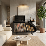 Elegant Record Player Stand With Sculptural Flowing Form For Living