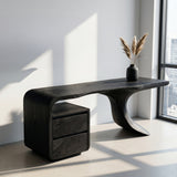 Modern Wooden Desk With Unique Curved Base For Workspace