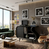 Modern Record Player Stand With S-shaped Side For Living Room