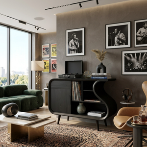 Modern Record Player Stand With S-shaped Side For Living Room