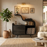 Organic Record Player Cabinet With Unique Curved Shelf For Home