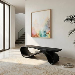 Curved Natural Wood Bench For Contemporary Living Room Decor