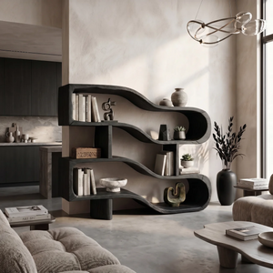 Modern Architectural Wooden Display Shelf With Floating Curves