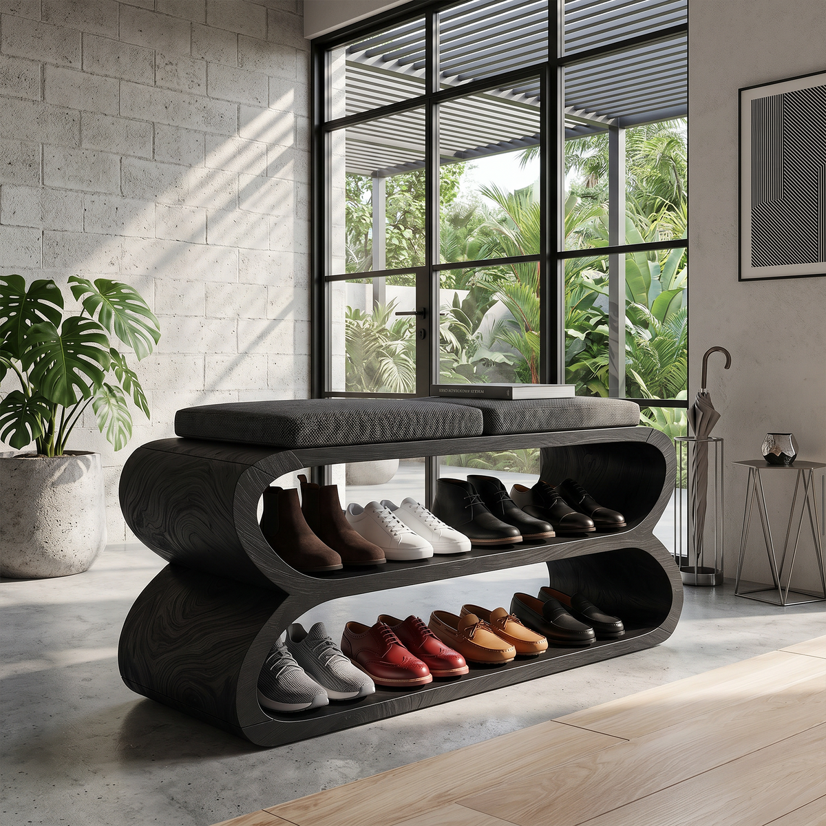 Mid Century Shoe Bench Storage For Foyer Entryway Placement
