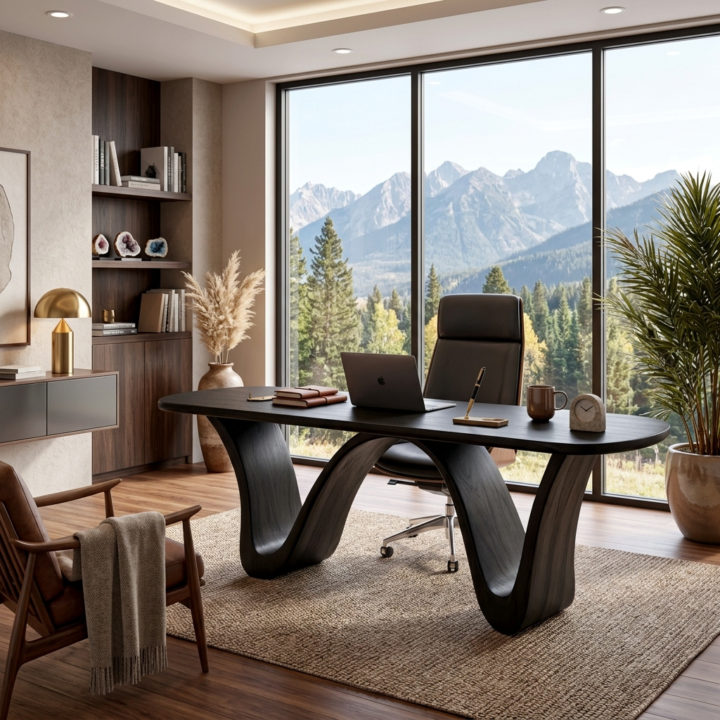 Modern Wooden Desk With Curved Base For Home Office