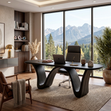 Modern Wooden Desk With Curved Base For Home Office