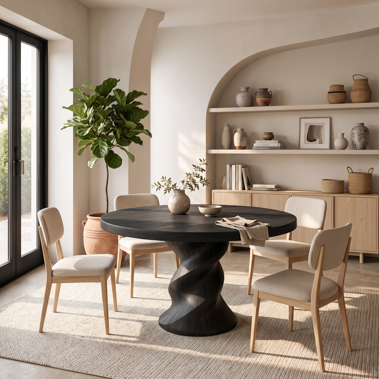 Organic Dining Table With Helix Base For Designer Dining Space