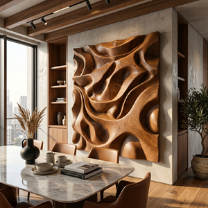 Luxury Sculptural Relief Wood Wall Art Executive Office Interior Design