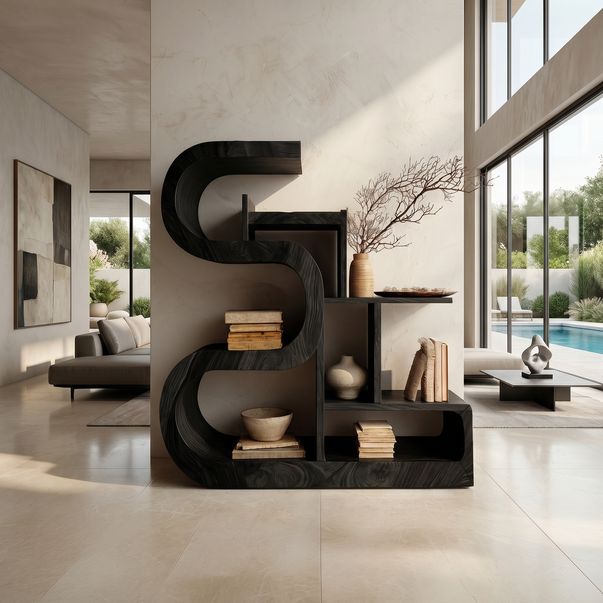Luxury S-Shaped Wooden Storage Shelf For Contemporary Spaces