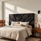 Organic Leaf Relief Wood Headboard For Minimal Bedroom