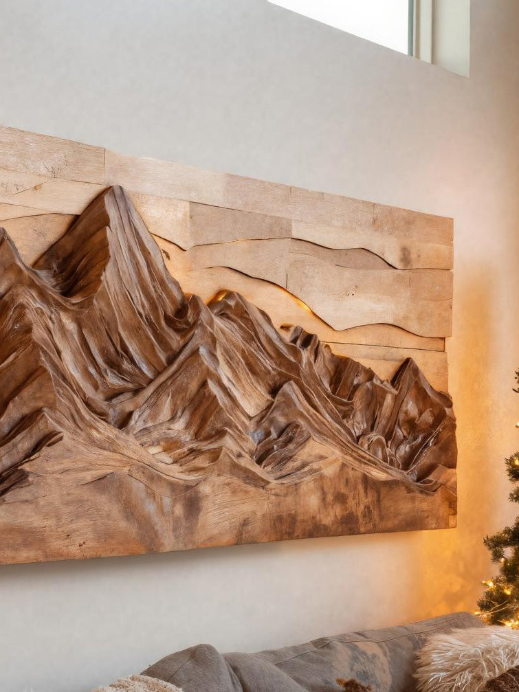 Mountain Wall Art With Layered Carved Design For Holiday Decor